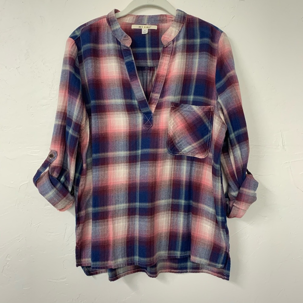 Miami Flannel Tunic with tan sleeve size Medium
